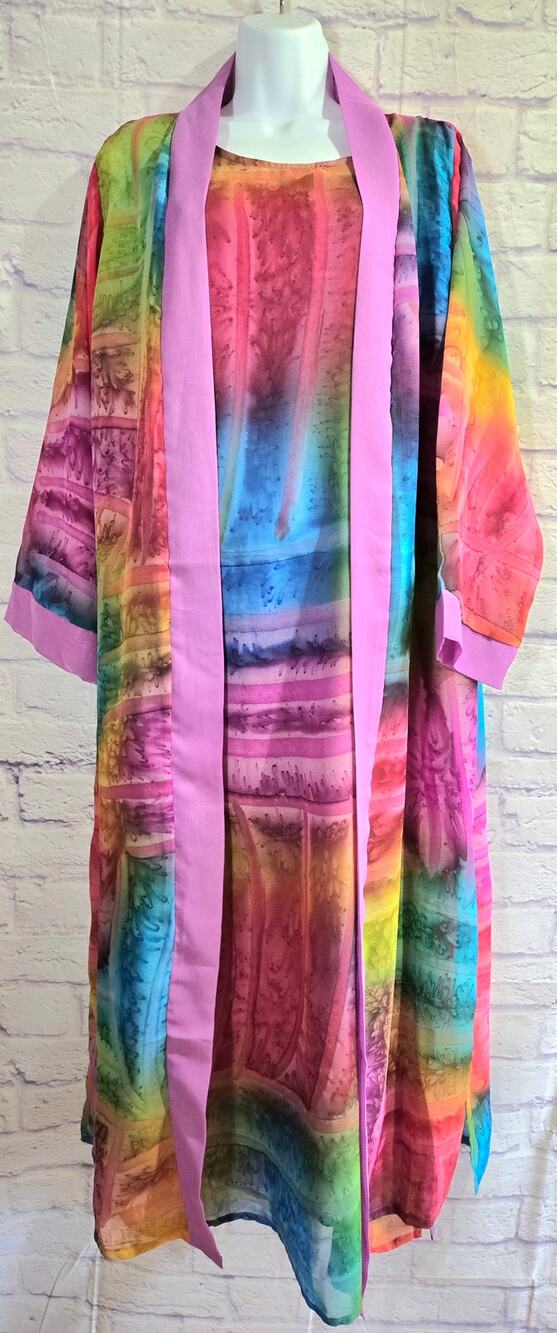 Vintage Cubicle Multicolor 2 Piece Duster Dress Set XL Lightweight Soft Flowy